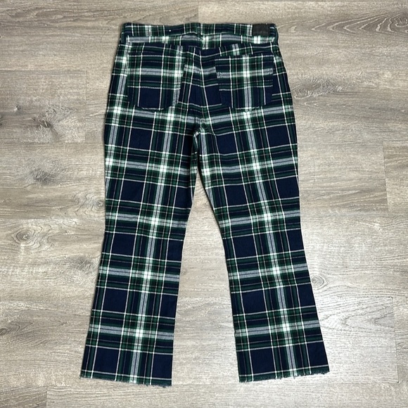 American Eagle Plaided Corduroy High-Rise Crop Flare Pants Green Sz 16R - Picture 6 of 11
